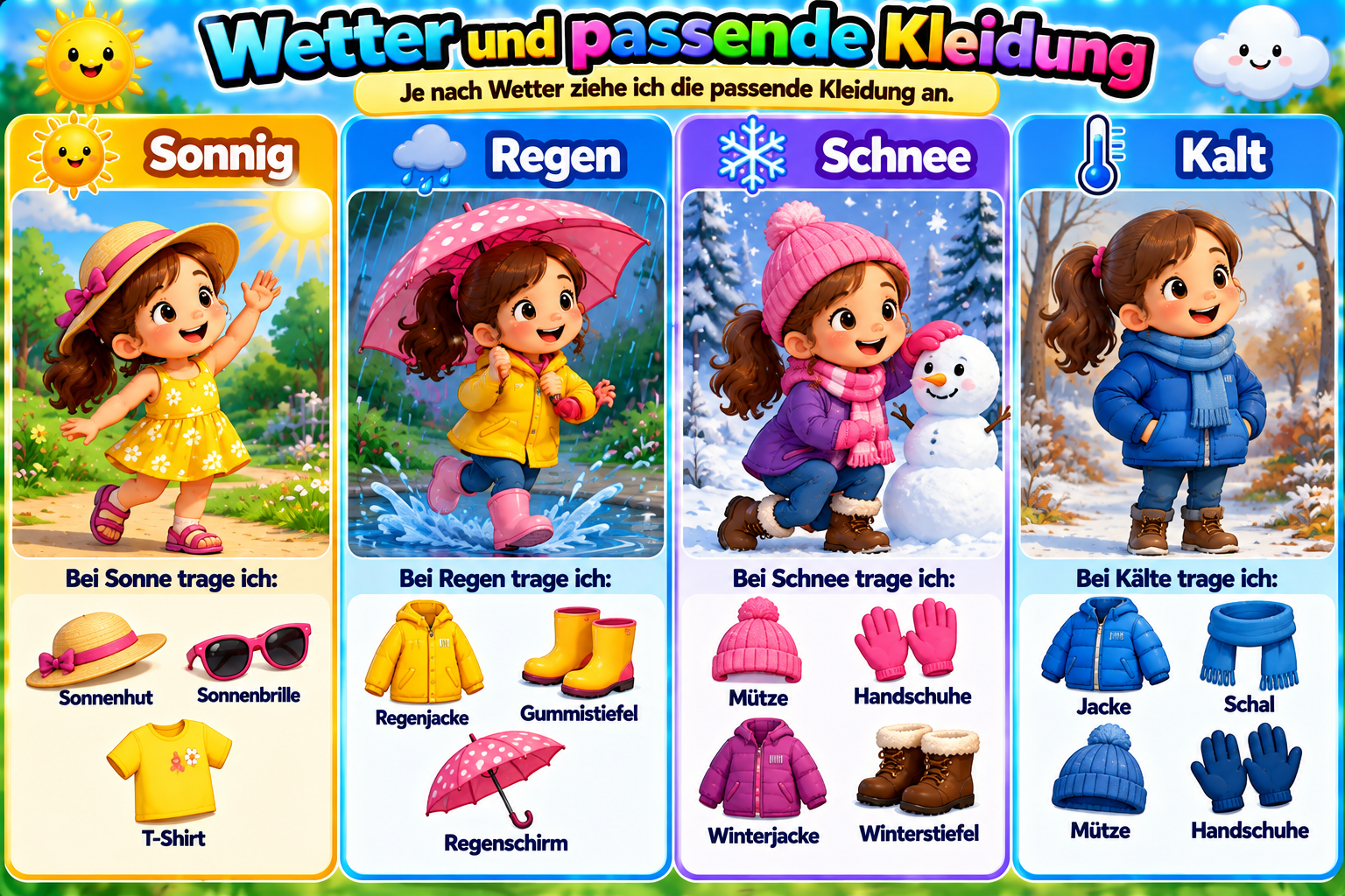 Lernposter Wetter und passende Kleidung